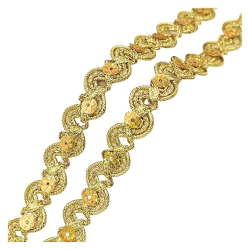 WENH 1,5 cm metallische Wellen-Pailletten-Spitzenborte – hochwertiges Polyesterband for Hanfu, ethnische Kostüme, Kissen- und Vorhangdekor (6 Farben)(2 Light Gold) von WENH