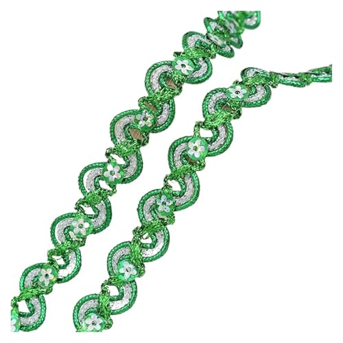 WENH 1,5 cm metallische Wellen-Pailletten-Spitzenborte – hochwertiges Polyesterband for Hanfu, ethnische Kostüme, Kissen- und Vorhangdekor (6 Farben)(4 Green) von WENH