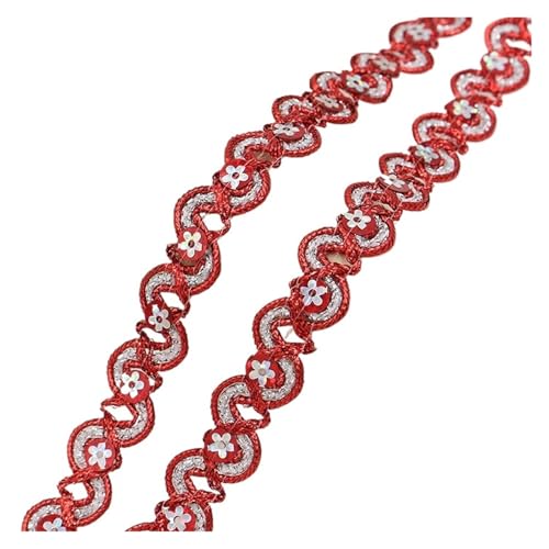 WENH 1,5 cm metallische Wellen-Pailletten-Spitzenborte – hochwertiges Polyesterband for Hanfu, ethnische Kostüme, Kissen- und Vorhangdekor (6 Farben)(5 red) von WENH