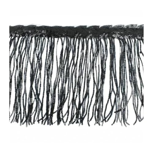 WENH 1-10 Yards 20 cm Paillettenquaste Fransen for Tanzkleid Fransen Spitzenbesatz Band Quasten Glitzerstoff DIY Bekleidungszubehör(Black,20cm-10Yards) von WENH