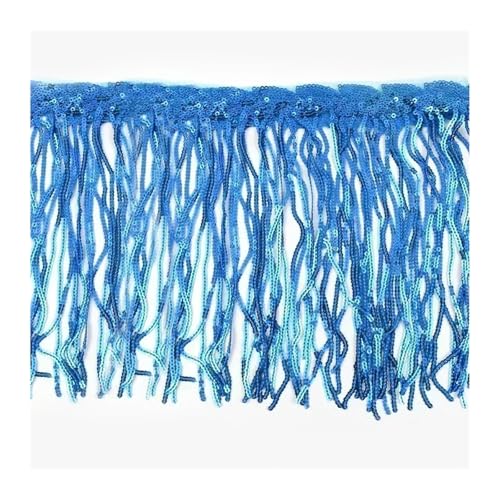 WENH 1-10 Yards 20 cm Paillettenquaste Fransen for Tanzkleid Fransen Spitzenbesatz Band Quasten Glitzerstoff DIY Bekleidungszubehör(Blue,20cm-4Yards) von WENH