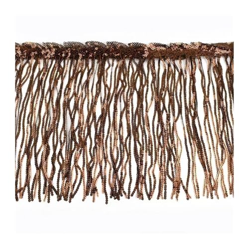 WENH 1-10 Yards 20 cm Paillettenquaste Fransen for Tanzkleid Fransen Spitzenbesatz Band Quasten Glitzerstoff DIY Bekleidungszubehör(DarkBrown,20cm-5Yards) von WENH