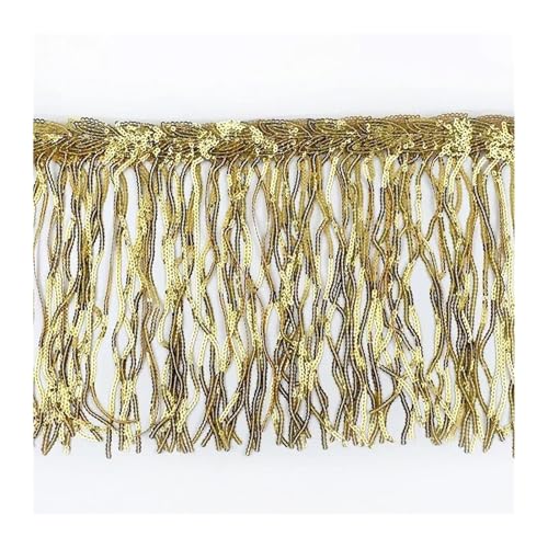 WENH 1-10 Yards 20 cm Paillettenquaste Fransen for Tanzkleid Fransen Spitzenbesatz Band Quasten Glitzerstoff DIY Bekleidungszubehör(DarkGold,20cm-3Yards) von WENH