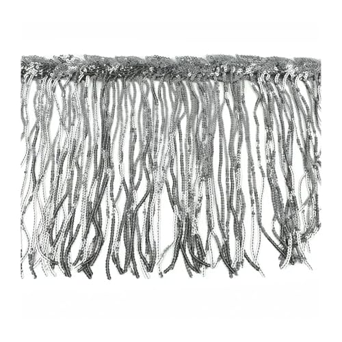 WENH 1-10 Yards 20 cm Paillettenquaste Fransen for Tanzkleid Fransen Spitzenbesatz Band Quasten Glitzerstoff DIY Bekleidungszubehör(Gray,20cm-1Yard) von WENH