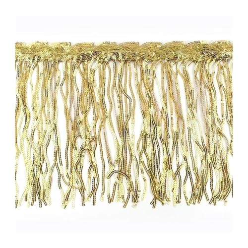 WENH 1-10 Yards 20 cm Paillettenquaste Fransen for Tanzkleid Fransen Spitzenbesatz Band Quasten Glitzerstoff DIY Bekleidungszubehör(LightGold,20cm-1Yard) von WENH