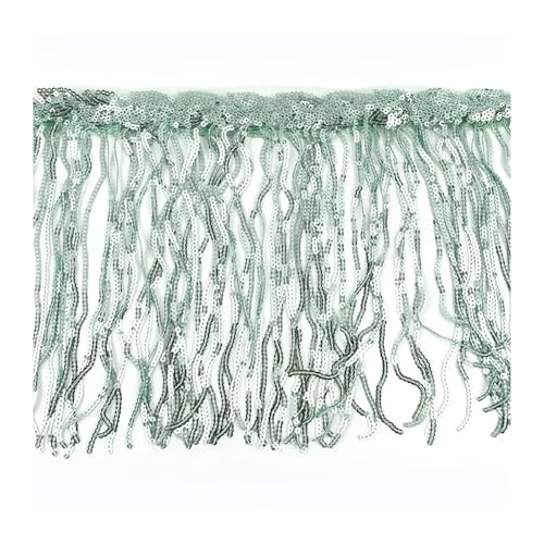 WENH 1-10 Yards 20 cm Paillettenquaste Fransen for Tanzkleid Fransen Spitzenbesatz Band Quasten Glitzerstoff DIY Bekleidungszubehör(LightGreen,20cm-1Yard) von WENH