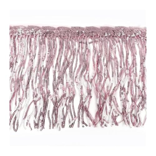 WENH 1-10 Yards 20 cm Paillettenquaste Fransen for Tanzkleid Fransen Spitzenbesatz Band Quasten Glitzerstoff DIY Bekleidungszubehör(Pink,20cm-3Yards) von WENH