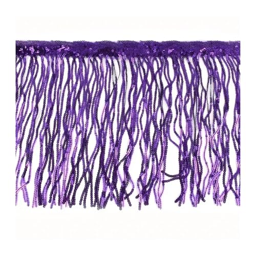 WENH 1-10 Yards 20 cm Paillettenquaste Fransen for Tanzkleid Fransen Spitzenbesatz Band Quasten Glitzerstoff DIY Bekleidungszubehör(Purple,20cm-2Yards) von WENH