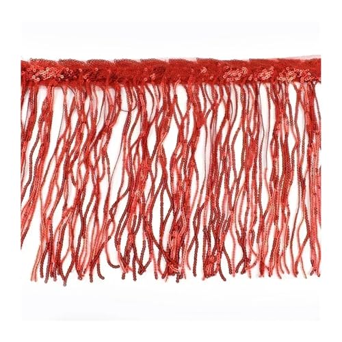 WENH 1-10 Yards 20 cm Paillettenquaste Fransen for Tanzkleid Fransen Spitzenbesatz Band Quasten Glitzerstoff DIY Bekleidungszubehör(Red,20cm-1Yard) von WENH