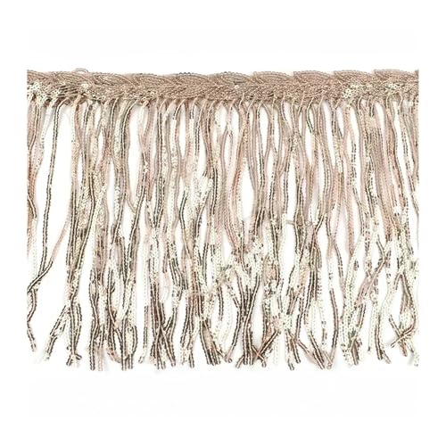 WENH 1-10 Yards 20 cm Paillettenquaste Fransen for Tanzkleid Fransen Spitzenbesatz Band Quasten Glitzerstoff DIY Bekleidungszubehör(RoseGold,20cm-2Yards) von WENH
