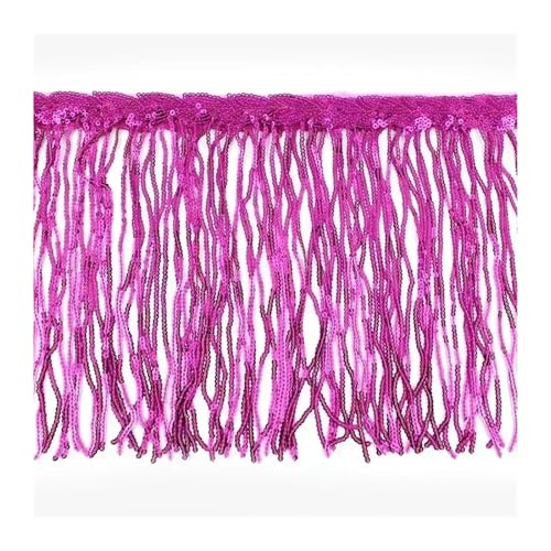WENH 1-10 Yards 20 cm Paillettenquaste Fransen for Tanzkleid Fransen Spitzenbesatz Band Quasten Glitzerstoff DIY Bekleidungszubehör(RoseRed,20cm-1Yard) von WENH