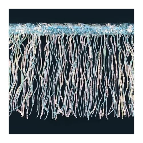 WENH 1-10 Yards 20 cm Paillettenquaste Fransen for Tanzkleid Fransen Spitzenbesatz Band Quasten Glitzerstoff DIY Bekleidungszubehör(WhiteColored,20cm-2Yards) von WENH