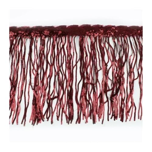 WENH 1-10 Yards 20 cm Paillettenquaste Fransen for Tanzkleid Fransen Spitzenbesatz Band Quasten Glitzerstoff DIY Bekleidungszubehör(WineRed,20cm-2Yards) von WENH