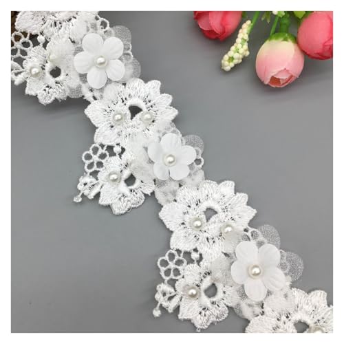 WENH 1 Yard 3D-Blumenperlen-Spitzenbesatz, Besticktes Spitzenband, Stoff, handgefertigt, Perlen, Nähen, Basteln for Kostüm, Hutdekoration, 5 cm(White) von WENH