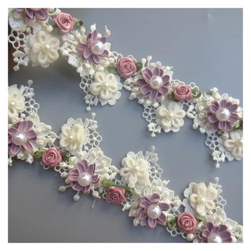 WENH 1 Yard Rose Blume Perle Bestickt Spitze Trim Band Stoff Nähen Applique liefert Handwerk for Kostüm Kleid Hut Dekoration(Apricot) von WENH