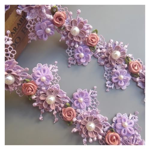WENH 1 Yard Rose Blume Perle Bestickt Spitze Trim Band Stoff Nähen Applique liefert Handwerk for Kostüm Kleid Hut Dekoration(Purple) von WENH