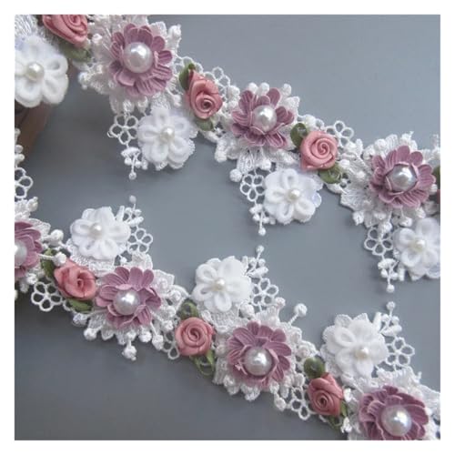 WENH 1 Yard Rose Blume Perle Bestickt Spitze Trim Band Stoff Nähen Applique liefert Handwerk for Kostüm Kleid Hut Dekoration(White) von WENH