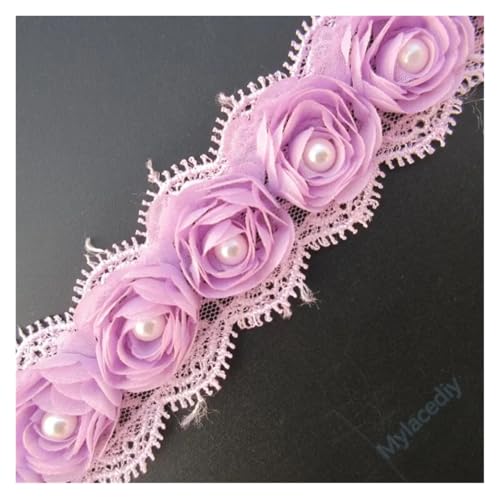 WENH 12 x Perlen-3D-Chiffon-Rosenblumen, Spitzenbesatz, Band, Stoff, handgefertigt, Bestickt, Applikation, Hochzeitskleid, Nähen, Basteln, Dekoration(Purple) von WENH