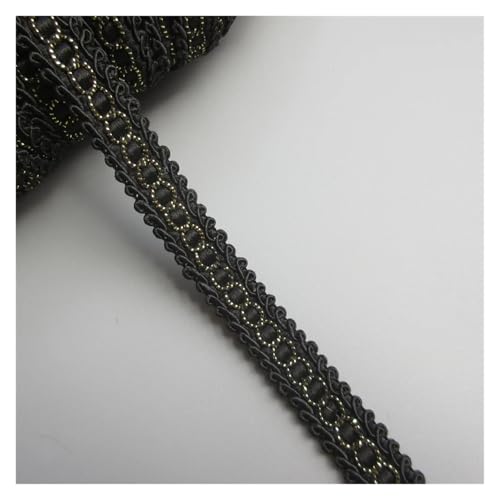 WENH 5 Meter Gebogene Baumwoll-Spitzenborte, Tausendfüßler, geflochtenes Band, goldfarben, Stoff, Kleidung, Nähbedarf, Bastelzubehör, Breite 15 mm, Schwarz(Black and Gold) von WENH