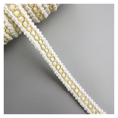 WENH 5 Meter Gebogene Baumwoll-Spitzenborte, Tausendfüßler, geflochtenes Band, goldfarben, Stoff, Kleidung, Nähbedarf, Bastelzubehör, Breite 15 mm, Schwarz(White and Gold) von WENH