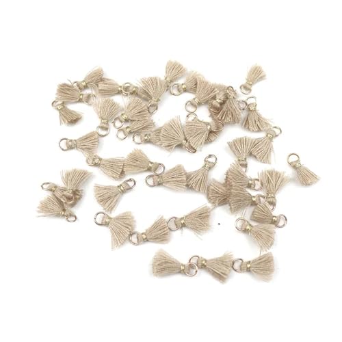 WENH 60 Stück 1 cm Baumwollfaden Mini-Quastenbesatz Anhänger DIY Bastelmaterialien Schmuckzubehör Materialien Hängering Kleine Fransenbesätze(Khaki Tassel) von WENH