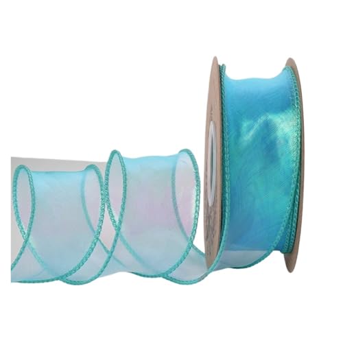WENH 9,1 m Chiffonband mit Laser-Regenbogendraht, 3,8 cm Ripsband, biegbar, schillernd, Organzaband for Blumenstraußverpackungen(03 Ocean Blue) von WENH