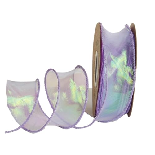 WENH 9,1 m Chiffonband mit Laser-Regenbogendraht, 3,8 cm Ripsband, biegbar, schillernd, Organzaband for Blumenstraußverpackungen(04 Dream Purple) von WENH