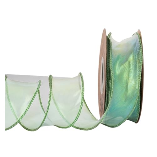 WENH 9,1 m Chiffonband mit Laser-Regenbogendraht, 3,8 cm Ripsband, biegbar, schillernd, Organzaband for Blumenstraußverpackungen(06 Fresh Green) von WENH