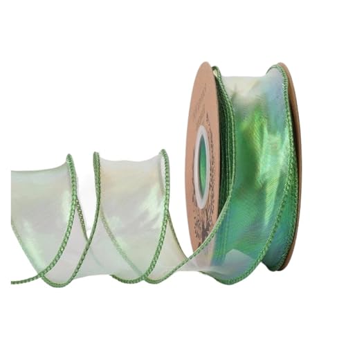 WENH 9,1 m Chiffonband mit Laser-Regenbogendraht, 3,8 cm Ripsband, biegbar, schillernd, Organzaband for Blumenstraußverpackungen(07 Beauty Green) von WENH