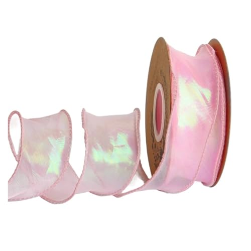 WENH 9,1 m Chiffonband mit Laser-Regenbogendraht, 3,8 cm Ripsband, biegbar, schillernd, Organzaband for Blumenstraußverpackungen(10 Blossom pink) von WENH