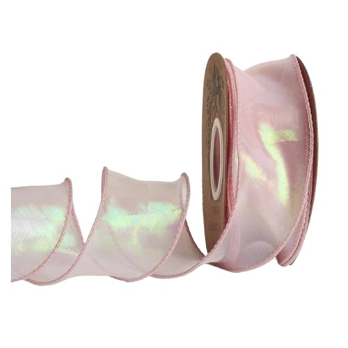 WENH 9,1 m Chiffonband mit Laser-Regenbogendraht, 3,8 cm Ripsband, biegbar, schillernd, Organzaband for Blumenstraußverpackungen(11 Champagne pink) von WENH