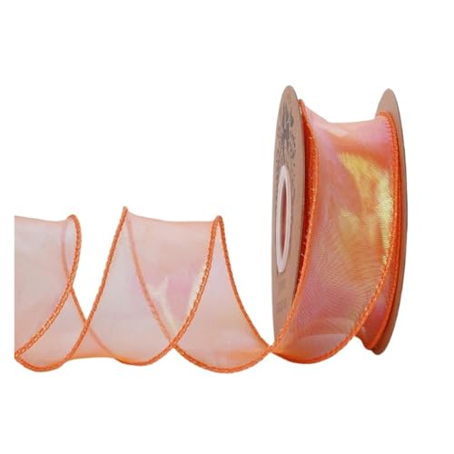 WENH 9,1 m Chiffonband mit Laser-Regenbogendraht, 3,8 cm Ripsband, biegbar, schillernd, Organzaband for Blumenstraußverpackungen(12 orange) von WENH