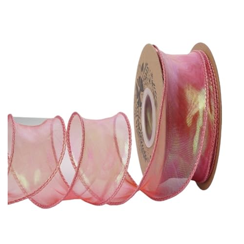 WENH 9,1 m Chiffonband mit Laser-Regenbogendraht, 3,8 cm Ripsband, biegbar, schillernd, Organzaband for Blumenstraußverpackungen(13 red) von WENH