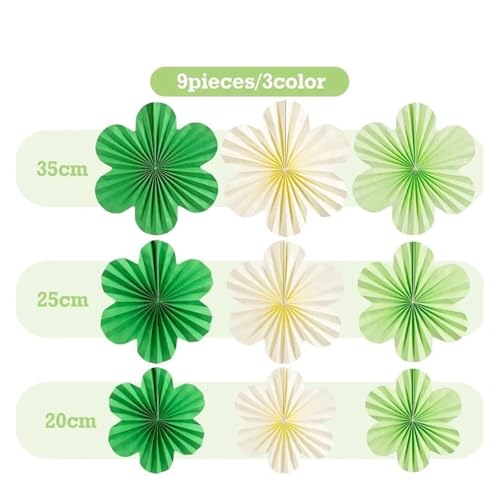 WENH 9 Stück grüne Blumen-Partydekorationen, Papierfans, Sommer, Geburtstag, Hochzeit, Party, Papier, Blumenhintergrund, hängende Blumen-Wanddekoration WENH 9 Stück grüne Blumen-Partydekorationen, Papierfans, Sommer, Geburtstag, Hochzeit, Party, Papier, Blumenhintergrund, hängende Blumen-Wanddekoration von WENH