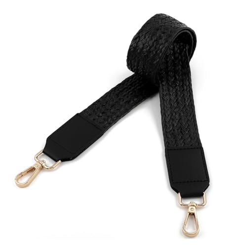 WENH Breite gewebte Geldbörsenriemen aus Leder, geflochtene Taschengriffe aus Raffiabast, Ersatzgürtel for Damen, Canvas, Crossbody-Handtasche, DIY-Zubehör(Black) von WENH
