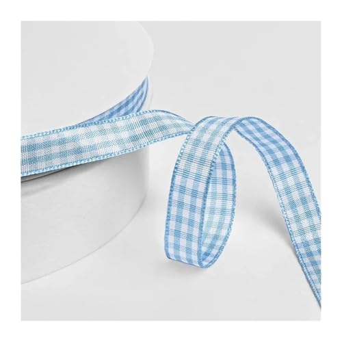 WENH Gingham-Band, 3/8 Zoll x 50 Yards Rolle, Picknick-Bastelband for Basteln, for Haarschmuck, Basteln und Weihnachtsgeschenkverpackungen(Light Blue) von WENH