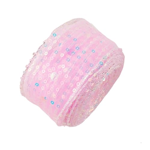 WENH Glitzerbesatzband, 5 cm breit, for selbstgemachte Haarschleifen, Glitzer-Tüll-Bastelband, 9,1 m, 6 Farben, Material for Prinzessinnen-Haarschmuck(Pink) von WENH