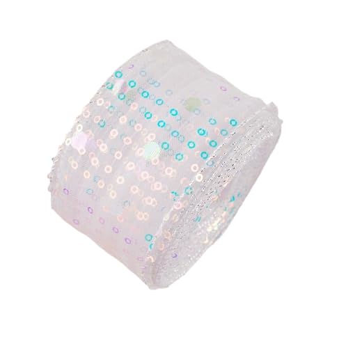 WENH Glitzerbesatzband, 5 cm breit, for selbstgemachte Haarschleifen, Glitzer-Tüll-Bastelband, 9,1 m, 6 Farben, Material for Prinzessinnen-Haarschmuck(White) von WENH