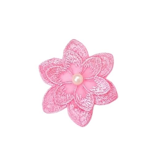 WENH Organza-Spitzenbesatz mit 6 Blütenblättern, 3D-Form – doppellagige bestickte Applikationen for Brautkleider, Bastelarbeiten, Heimdekoration (Mehrfarbig)(Dark pink) von WENH