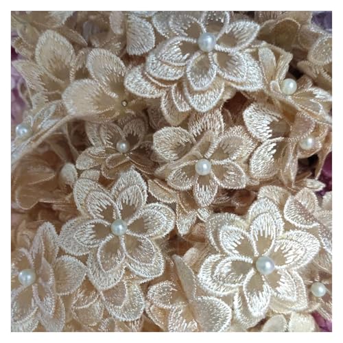 WENH Organza-Spitzenbesatz mit 6 Blütenblättern, 3D-Form – doppellagige bestickte Applikationen for Brautkleider, Bastelarbeiten, Heimdekoration (Mehrfarbig)(Light Brown) von WENH