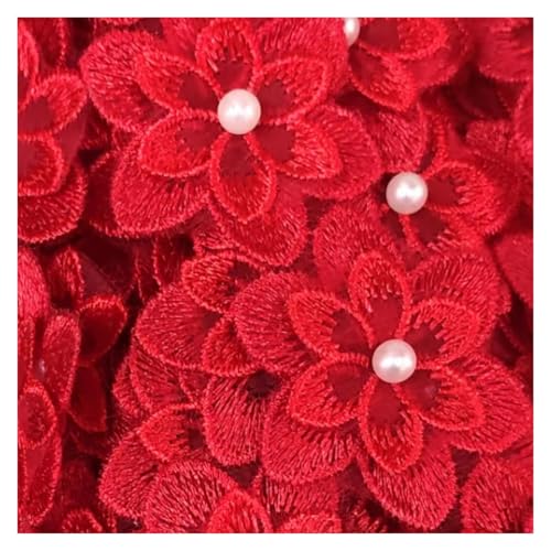 WENH Organza-Spitzenbesatz mit 6 Blütenblättern, 3D-Form – doppellagige bestickte Applikationen for Brautkleider, Bastelarbeiten, Heimdekoration (Mehrfarbig)(Red) von WENH