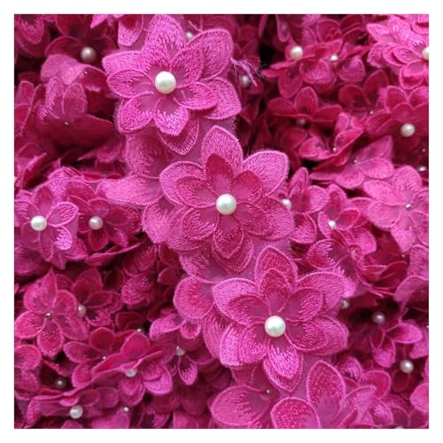 WENH Organza-Spitzenbesatz mit 6 Blütenblättern, 3D-Form – doppellagige bestickte Applikationen for Brautkleider, Bastelarbeiten, Heimdekoration (Mehrfarbig)(Rose red) von WENH