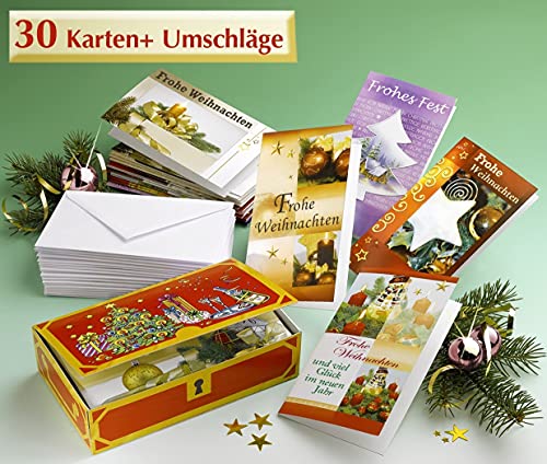 WENKO 6803510500 Karten-Truhe Weihnachten - mit 30 Klappkarten, Zellstoff, 17.5 x 4.5 x 10.5 cm, Braun von WENKO