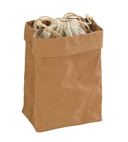 WENKO Aufbewahrungstüte Papier klein - Papiertüte zur Aufbewahrung mit Baumwoll-Deckel, Papier, 16 x 27 x 11 cm, Braun von WENKO