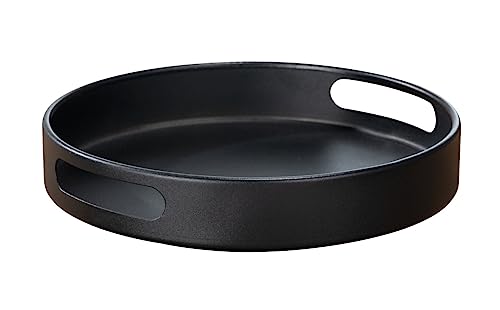 WENKO Drehbares Tablett Mod. Susie, 360° drehbar und umrandet, mit praktischen Haltegriffen zum sicheren Tragen, aus pulverbeschichtetem Metall (B/TxH): Ø 26 x 6 cm, Schwarz von WENKO