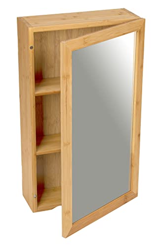 WENKO Spiegelschrank Bambusa, schmaler Bambus-Badezimmerschrank mit Spiegel, Magnetverschluss, Griffmulde und Zwei Mittelböden zur übersichtlichen Aufbewahrung von Bad-Accessoires, 35 x 60 x 15 cm von WENKO