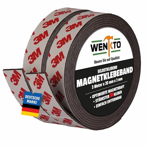 WENKTO® Magnetklebeband 3 Meter; Starkes 3M Magnetband DIY-Projekte & Heimwerken; Flexibles Klebeband mit Magneten; Magnetisches Band für Wände, Türbefestigungen & mehr (2x 3 Meter, 2 cm Breite) von WENKTO
