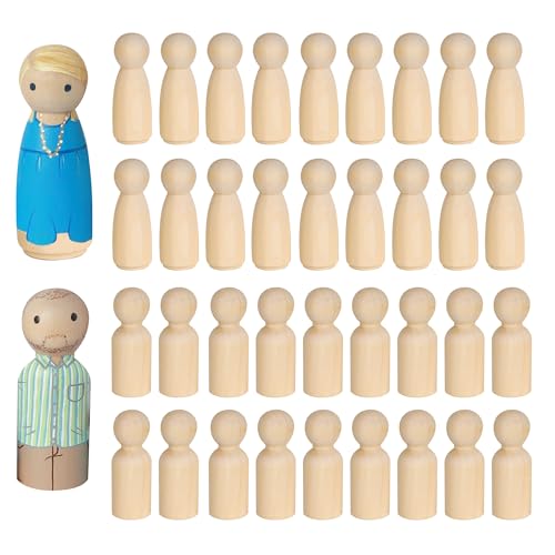 WENLISELL Holz-Puppen, 65 mm, unlackierte Holzfiguren, 25 männliche 25 weibliche einfarbige Puppenkörper zum Malen, Basteln, Kunstprojekte, 50 Stück von WENLISELL