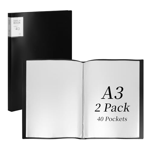 WENLISELL Präsentationsmappen im A3-Format mit Kunststoffhüllen, schwarze Präsentationsmappen mit 40 Fächern, Präsentationsmappe zur Aufbewahrung von Dokumenten von Einzelpersonen, Schule, Büros, 2 von WENLISELL