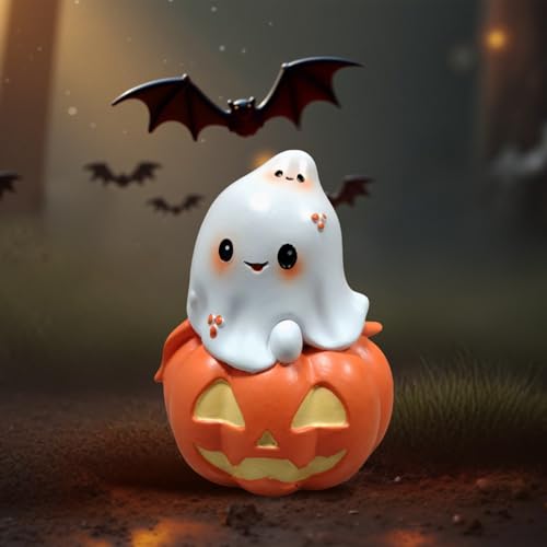 WENMAQIN Halloween-Dekoration, Kürbis-Geisterfigur, gruselig, Kunstharz, sitzender Geist, Kürbis-Statue, Ornamente für drinnen und draußen, Halloween-Tischdekoration (02) von WENMAQIN